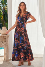 Load image into Gallery viewer, Augustina Black/Red/Royal Blue Floral Button Front Maxi Dress
