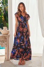Load image into Gallery viewer, Augustina Black/Red/Royal Blue Floral Button Front Maxi Dress