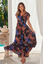 Load image into Gallery viewer, Augustina Black/Red/Royal Blue Floral Button Front Maxi Dress