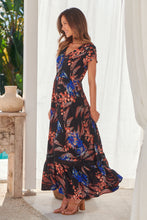 Load image into Gallery viewer, Augustina Black/Red/Royal Blue Floral Button Front Maxi Dress