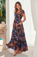 Load image into Gallery viewer, Augustina Black/Red/Royal Blue Floral Button Front Maxi Dress