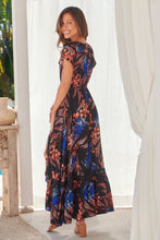 Load image into Gallery viewer, Augustina Black/Red/Royal Blue Floral Button Front Maxi Dress