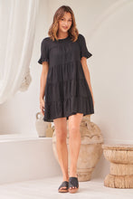 Load image into Gallery viewer, Nia Tiered Black Linen Smock Dress