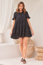 Load image into Gallery viewer, Nia Tiered Black Linen Smock Dress