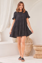 Load image into Gallery viewer, Nia Tiered Black Linen Smock Dress