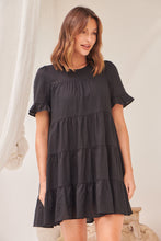 Load image into Gallery viewer, Nia Tiered Black Linen Smock Dress