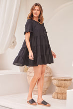 Load image into Gallery viewer, Nia Tiered Black Linen Smock Dress