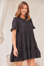 Load image into Gallery viewer, Nia Tiered Black Linen Smock Dress