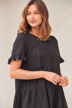 Load image into Gallery viewer, Nia Tiered Black Linen Smock Dress