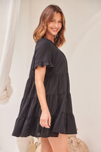 Load image into Gallery viewer, Nia Tiered Black Linen Smock Dress