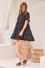 Load image into Gallery viewer, Nia Tiered Black Linen Smock Dress