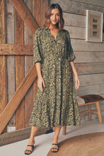 Load image into Gallery viewer, Reid Collared Tie Waist Green Midi Dress