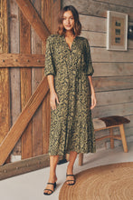 Load image into Gallery viewer, Reid Collared Tie Waist Green Midi Dress