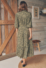 Load image into Gallery viewer, Reid Collared Tie Waist Green Midi Dress