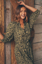 Load image into Gallery viewer, Reid Collared Tie Waist Green Midi Dress