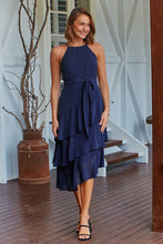 Load image into Gallery viewer, Kitty Chiffon Navy Tiered Ruffle Evening Dress