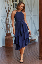 Load image into Gallery viewer, Kitty Chiffon Navy Tiered Ruffle Evening Dress