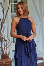 Load image into Gallery viewer, Kitty Chiffon Navy Tiered Ruffle Evening Dress