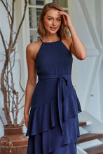 Load image into Gallery viewer, Kitty Chiffon Navy Tiered Ruffle Evening Dress