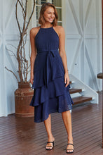 Load image into Gallery viewer, Kitty Chiffon Navy Tiered Ruffle Evening Dress