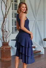 Load image into Gallery viewer, Kitty Chiffon Navy Tiered Ruffle Evening Dress