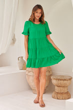 Load image into Gallery viewer, Nia Tiered Shamrock Green Linen Smock Dress