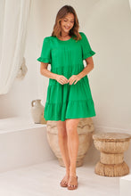 Load image into Gallery viewer, Nia Tiered Shamrock Green Linen Smock Dress