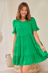 Nia Tiered Shamrock Green Linen Smock Dress