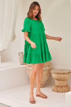 Load image into Gallery viewer, Nia Tiered Shamrock Green Linen Smock Dress