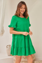Load image into Gallery viewer, Nia Tiered Shamrock Green Linen Smock Dress