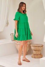 Load image into Gallery viewer, Nia Tiered Shamrock Green Linen Smock Dress