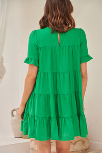 Nia Tiered Shamrock Green Linen Smock Dress