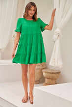 Load image into Gallery viewer, Nia Tiered Shamrock Green Linen Smock Dress
