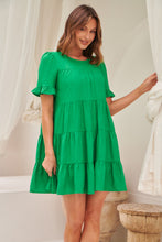 Load image into Gallery viewer, Nia Tiered Shamrock Green Linen Smock Dress