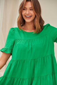 Nia Tiered Shamrock Green Linen Smock Dress