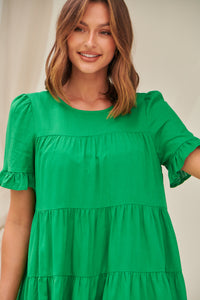 Nia Tiered Shamrock Green Linen Smock Dress