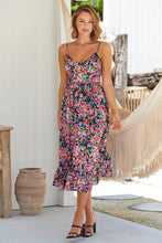 Load image into Gallery viewer, Merveille Black Multi Floral Chiffon Singlet Dress