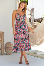 Load image into Gallery viewer, Merveille Black Multi Floral Chiffon Singlet Dress