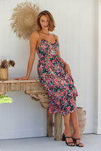 Load image into Gallery viewer, Merveille Black Multi Floral Chiffon Singlet Dress