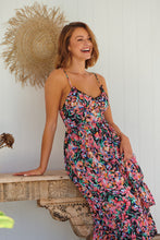 Load image into Gallery viewer, Merveille Black Multi Floral Chiffon Singlet Dress