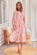 Load image into Gallery viewer, Liliana Peach Floral Print Long Sleeve Tie Up Dress