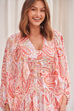 Load image into Gallery viewer, Liliana Peach Floral Print Long Sleeve Tie Up Dress