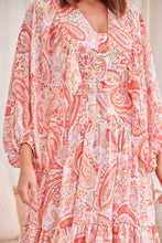Load image into Gallery viewer, Liliana Peach Floral Print Long Sleeve Tie Up Dress
