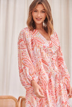 Load image into Gallery viewer, Liliana Peach Floral Print Long Sleeve Tie Up Dress