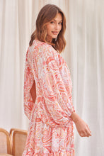 Load image into Gallery viewer, Liliana Peach Floral Print Long Sleeve Tie Up Dress
