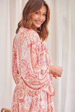 Load image into Gallery viewer, Liliana Peach Floral Print Long Sleeve Tie Up Dress