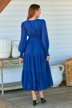 Load image into Gallery viewer, Macy Crepe Navy Tiered Evening Dress