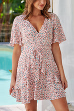 Load image into Gallery viewer, Callie Coral Pink Floral Short Sleeve Tie Waist Dress