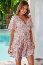 Load image into Gallery viewer, Callie Coral Pink Floral Short Sleeve Tie Waist Dress