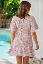 Load image into Gallery viewer, Callie Coral Pink Floral Short Sleeve Tie Waist Dress